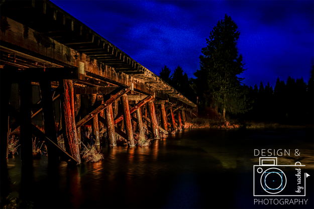 Design and Photography by Rachel - Idaho nighttime light painting blue hour trestle bridge